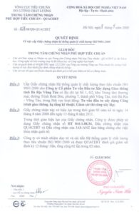 Quyết định cấp giấy chứng nhận ISO 9001:2000 — QUACERT, 2008